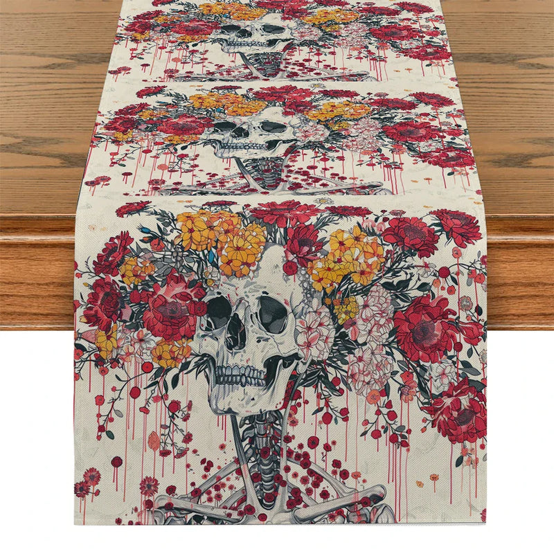 Axyaa Floral Skull Table Runner for Kitchen Dining Decor