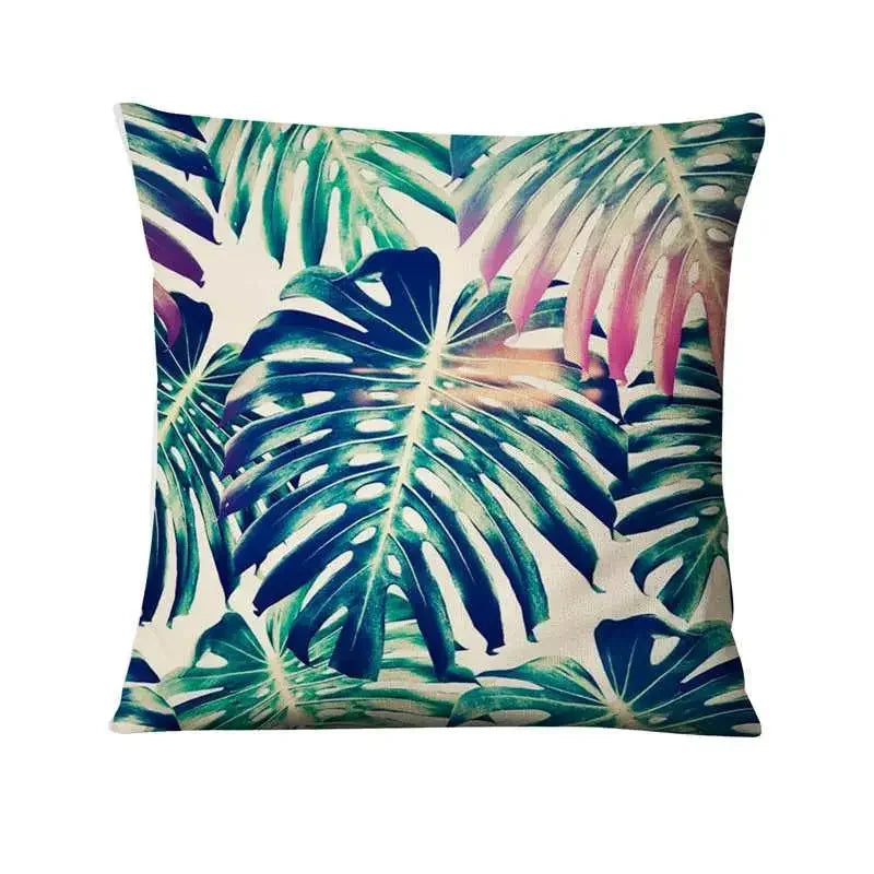 Axyaa Tropical Palm Leaf Print Cushion Cover for Living Room, Bedroom, and Car