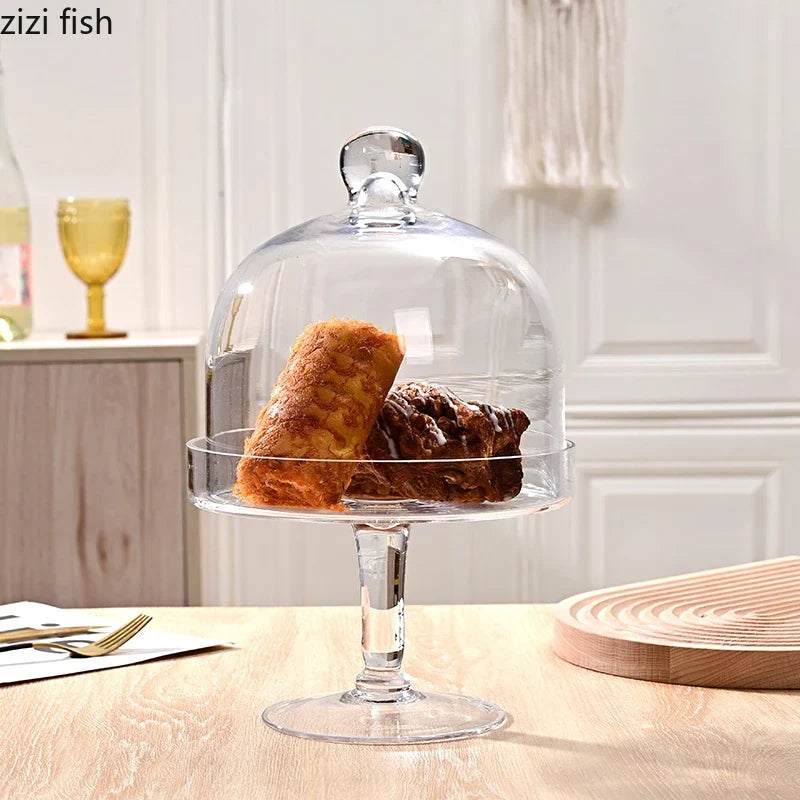 Axya High Cake Stand with Glass Cover: Elegant Dessert Display Tray for Cakes & Snacks