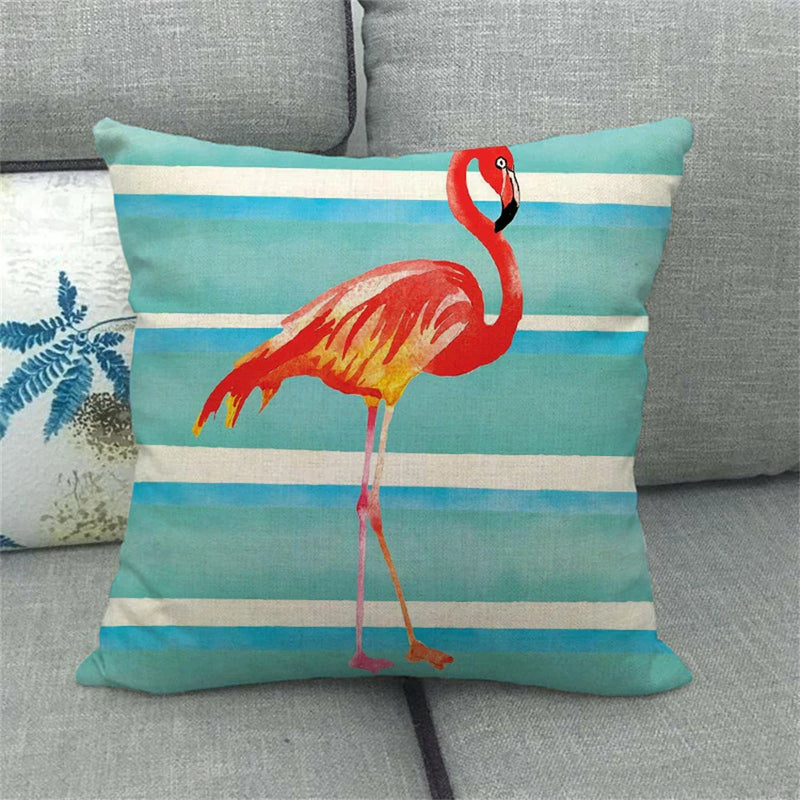 Flamingo Striped Animal Pillow Case for Living Room Sofa by Axyaa