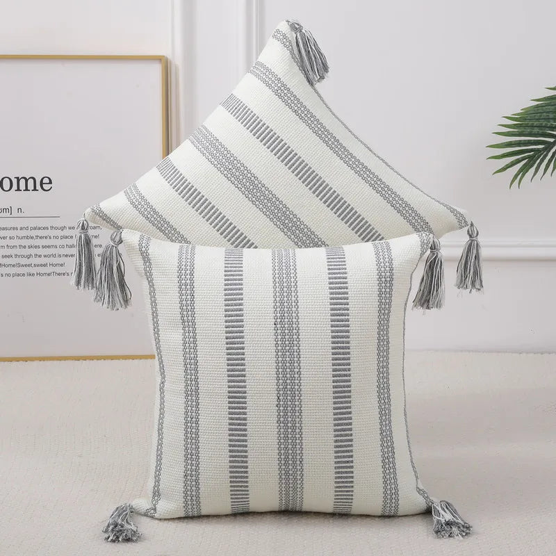 Axyaa Striped Cotton Pillow Cover 45x45cm Luxury Throw Pillow Case
