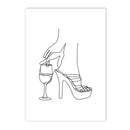 Axyaa Minimalist Wine Cup Woman Body Line Art Canvas Wall Print for Home Decor