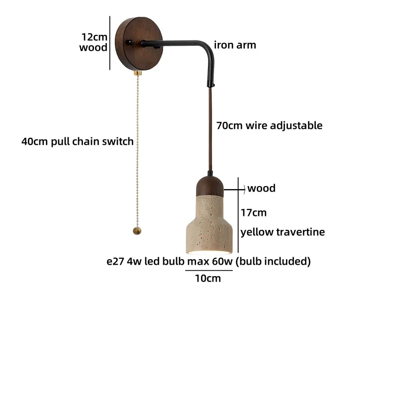 Axyaa White Glass Wall Lights with Yellow Stone Art - Pull Chain Switch, LED, Wabi Sabi Style