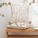 Axyaa Floral Embroidered Linen Cushion Cover with Pompom Accent