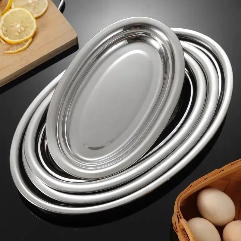 Axyaa Stainless Steel Oval Fish Plate for Dining, Sushi, Snacks, and Desserts