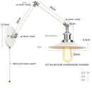 Axyaa Vintage Industrial Style Wall Sconce Lamp, Long Arm Adjustable LED, Pull Chain Switch