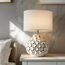 Axyaa Blue Ceramic Desk Lamp with White Fabric Shade for Modern Minimalist Home Decor
