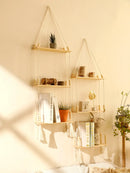 Axyaa 3-Tier Macrame Floating Shelves with Beads, Boho Home Decor Storage Rack