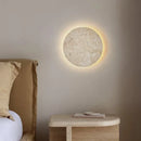 Axyaa Yellow Travertine Round LED Wall Lamp for Japanese Style Bedroom