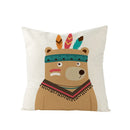 Axyaa Lovely Animals Linen Cushion Cover - Cute Bear Fox Deer Print