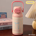 Axyaa Bow Thermo Water Bottle: Cute Design, Portable Handle, Double Drinking, Thermal Bottle