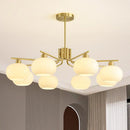 Axyaa Cream Glass Sphere Ceiling Chandelier. Modern Living Room, Bedroom, Dining Room Lighting.