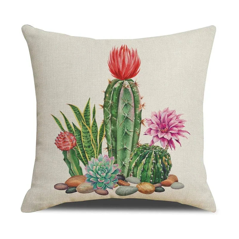 Axyaa Cactus Series Green Plant Printed 45*45cm Cushion Cover - Simple Style Square Pillowcase
