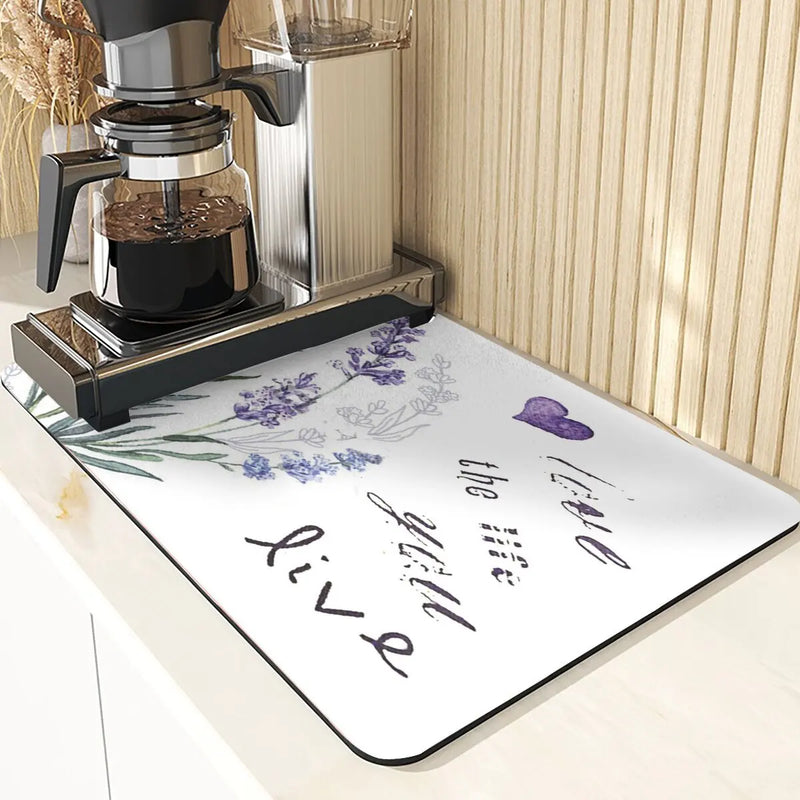 Axyaa Lavender Print Kitchen Drying Mat | Absorbent Mat for Home Décor