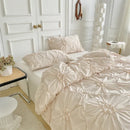 Axyaa Solid Twist Flowers 3D Pinch Pleated King Size Duvet Cover Set