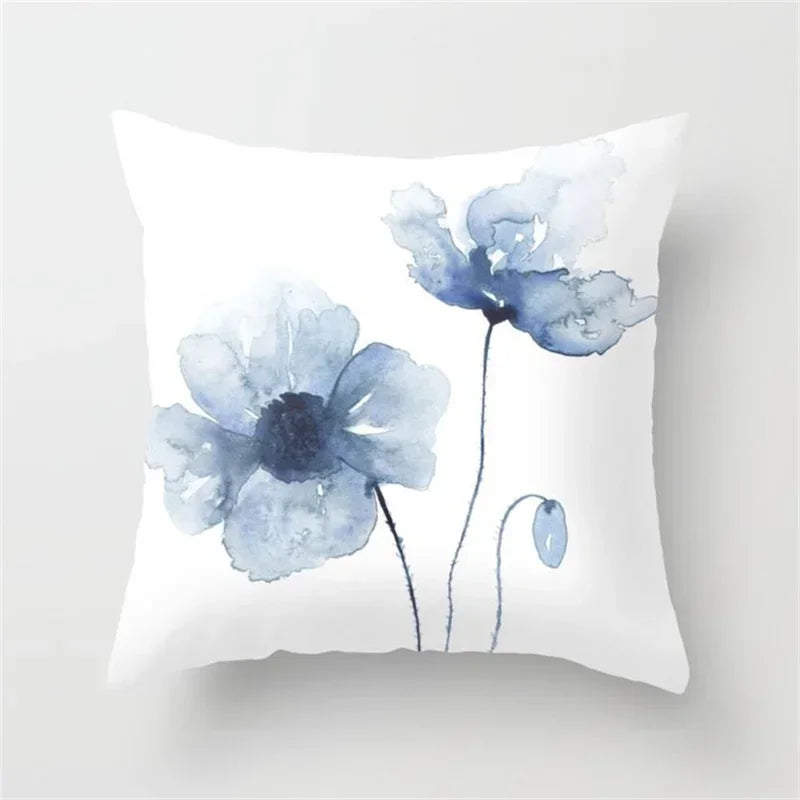 Geometric Blue Ink Flower Pillowcase for Stylish Home Decor by Axyaa