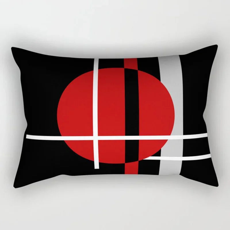 Axyaa Patchwork Stripe Polyester Cushion Cover, Classic Black Red Series, Geometric Design