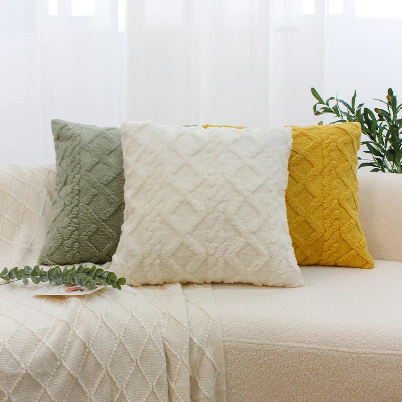Axyaa Plush Geometric Lumbar Pillow Cover - Boho Cushions for Home Sofa Decor