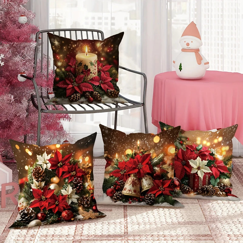 Axyaa Christmas Flower Candle Bell Pillow Cover for Living Room Home Decor