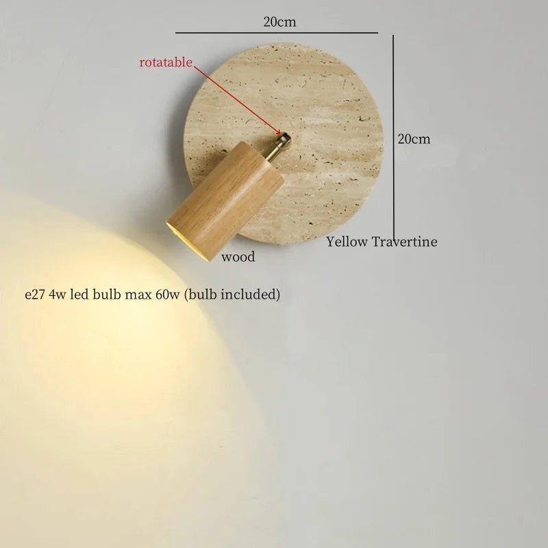 Axyaa White Glass LED Wall Light - Yellow Travertine Button Switch - Wabi Sabi Design