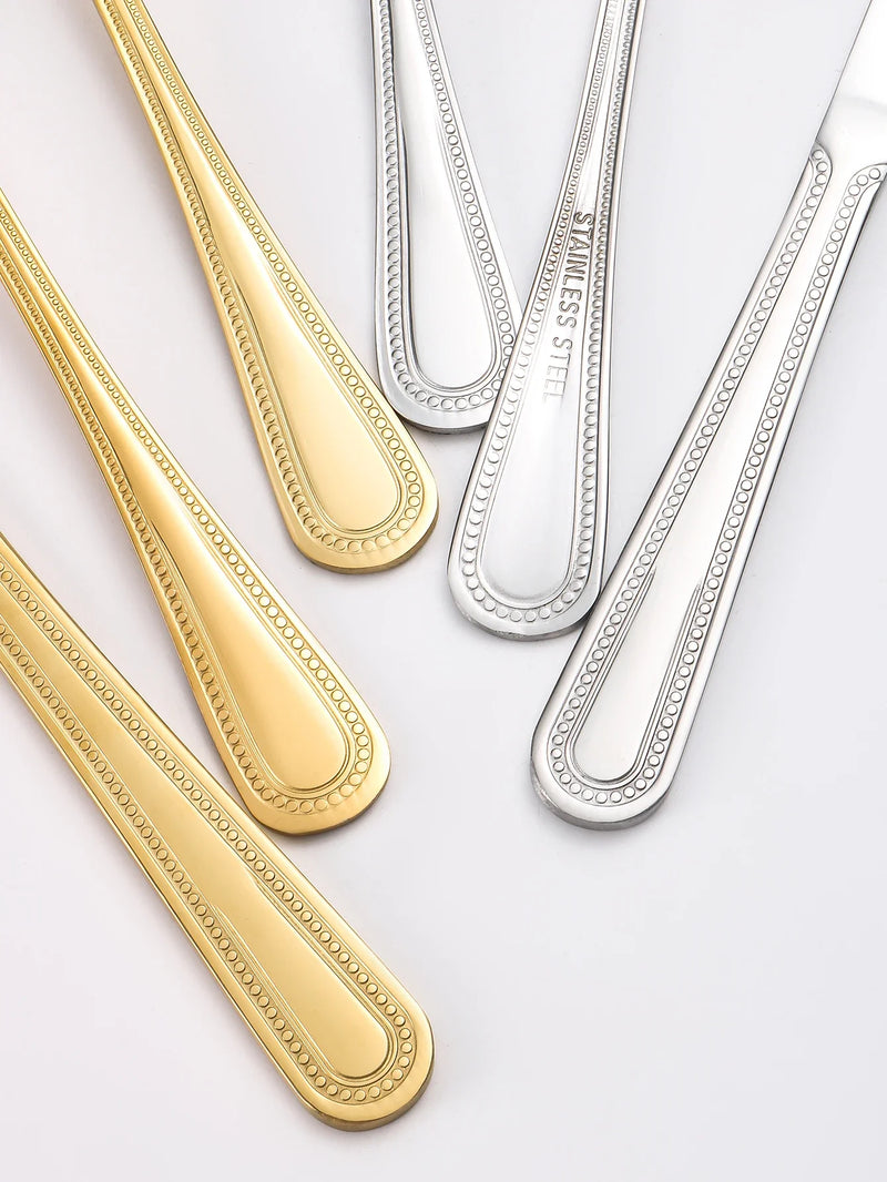 Axyaa Gold Stainless Steel Tableware Set - Knife, Fork, Spoon - 4/6/16/24pcs
