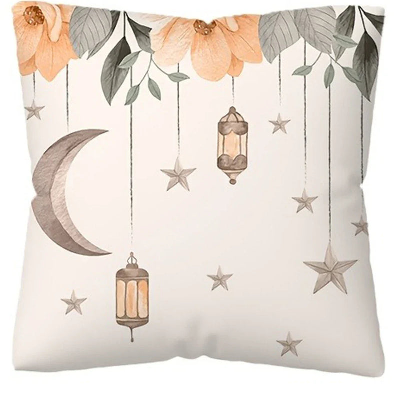 Ramadan Mubarak Pillowcase by Axyaa: Fasting Lamp & Crescent Moon Design