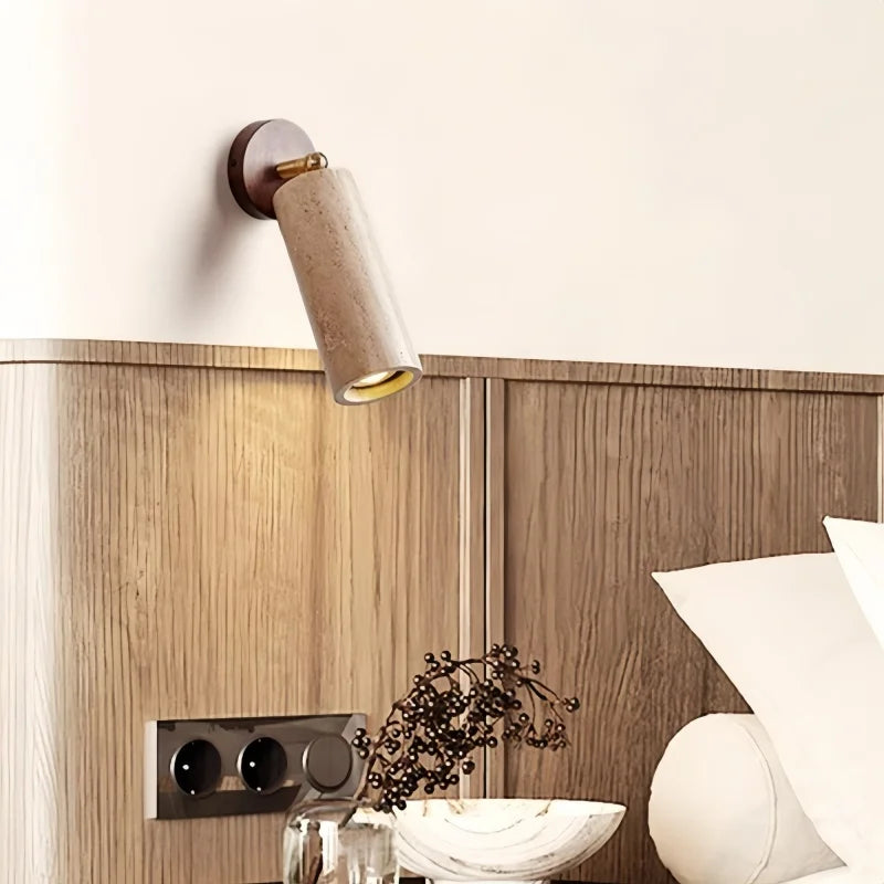 Axyaa Yellow Travertine Stone Wall Light Up Down Rotate Bedside Lamp