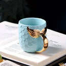 Axyaa Golden Mermaid Tail Ceramic Cup | 400ML Creative Tea Coffee Milk Mug