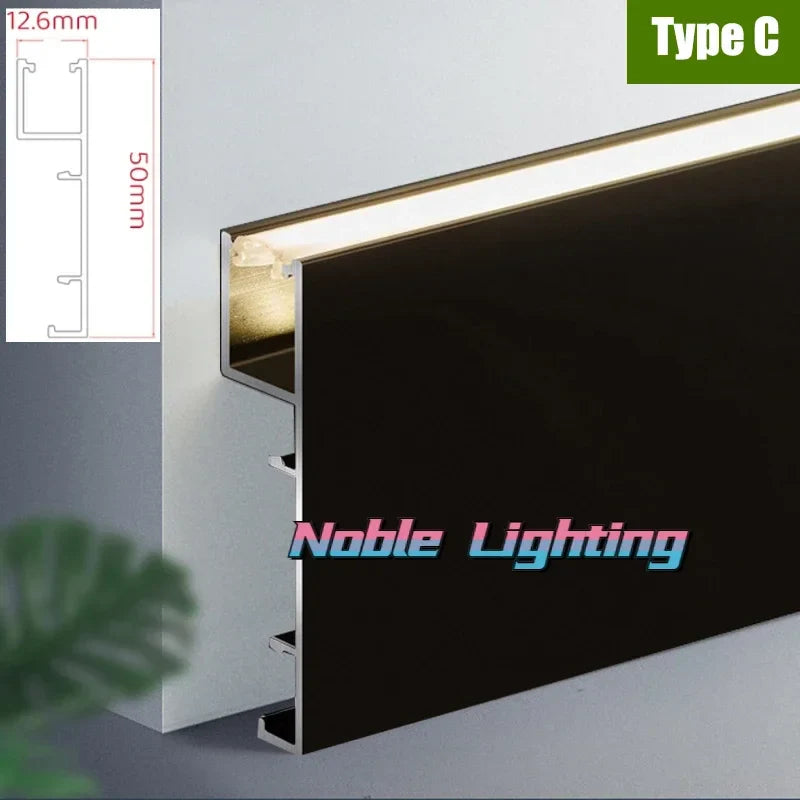 Axyaa 5cm LED Aluminium Profile Baseboard for Linear Lamp Wall Skirting Channel