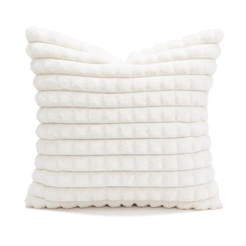 Axyaa White Plaid Plush Cushion Cover - Super Soft, Nordic Style, 45*45cm Home Decor Pillow Cover