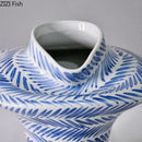 Axyaa Blue & White Ceramic Art Vase for Desktop Flower Arrangement and Hydroponic Plant Display