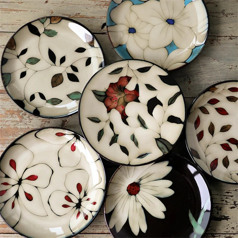 Nordic Flower Ceramic Sushi Plate Set for Japanese Restaurant, Axya Brand