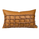 Axyaa Orange Gray Leather Woven Cushion Pillow Handmade Minimalist Room Decoration