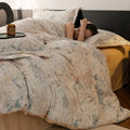 Axyaa Flower Print Velvet Bedding Set: Duvet Cover, Flat Sheet, Pillowcase