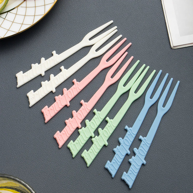 Axyaa Reusable Plastic Fruit Fork Set for Kitchen, Picnic, Camping - 100PCS