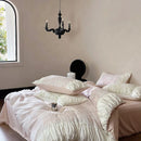 Axyaa Luxury Cotton Satin Bedding Set with Printed Duvet Cover, Sheets, Lace Quilt, Pillowcase