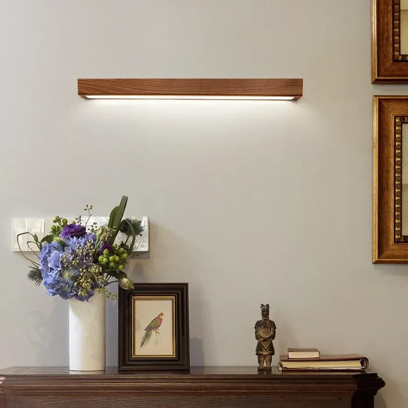 Axyaa Walnut LED Wall Lamp 60/80/120CM: Nordic Wood Sconces for Home Decor