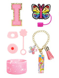 Axyaa Cup Set: Initials Silicone Straw Cap Boot Handle Sticker Charm