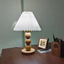 Axyaa Vintage Wooden Table Lamp with Pleated Shade and LED Bulb