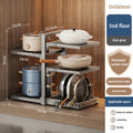 Adjustable Pot Holder with Storage Shelf for Pots, Lids, Pans, and Seasoning Bottles by Axyaa