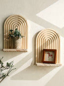 Wooden Arch Wall Shelves for Boho Home Decor by Axyaa - Rustic Display Rack for Plants, Bedroom, Living Room