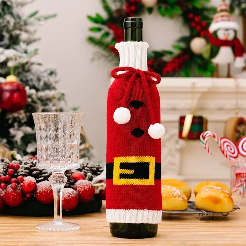 Knitted Snowflake Elk Christmas Wine Bottle Cover by Axyaa