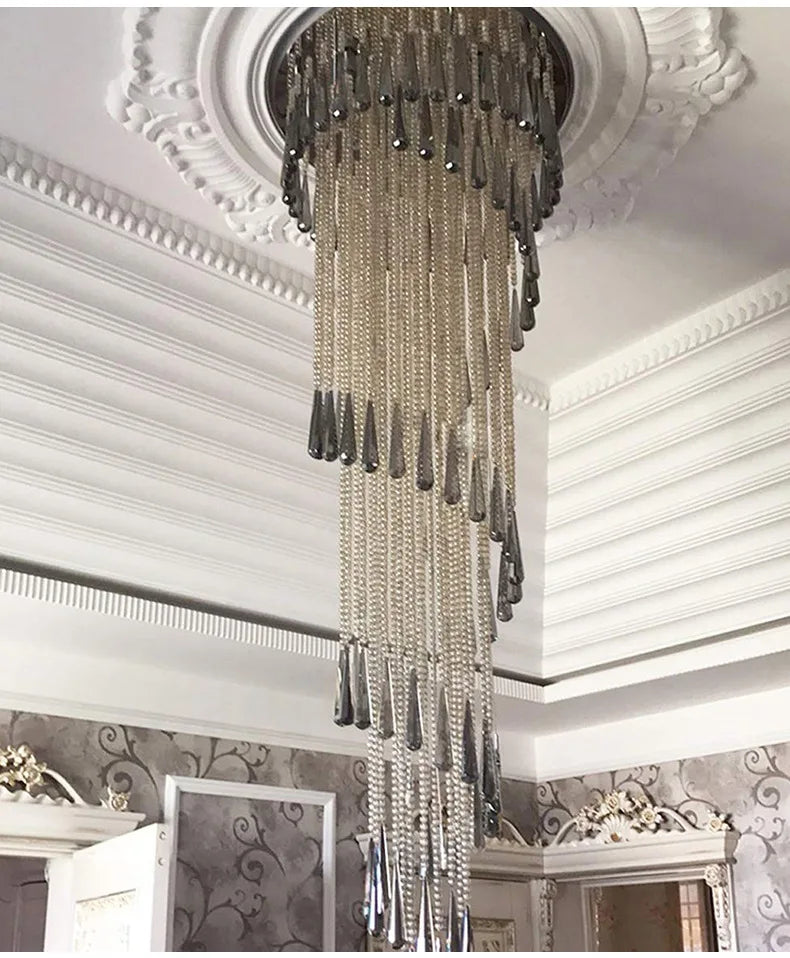 Luxury Smoky Gray Crystal Chandelier for Interior Stairway Lighting - Axyaa