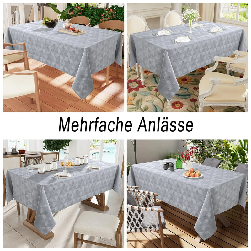 Axyaa Jacquard Leaf Flower Polyester Tablecloth Grey