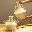 Axyaa Retro Pottery Vase with Geometric Handle for Home Decor