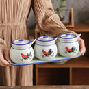 Axya Ceramic Rooster Seasoning Jar Set with Lid Spoon