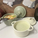 Ceramic 220ml Double Ear Bowl with Cover, Microwave & Oven Safe - Axyaa Brand