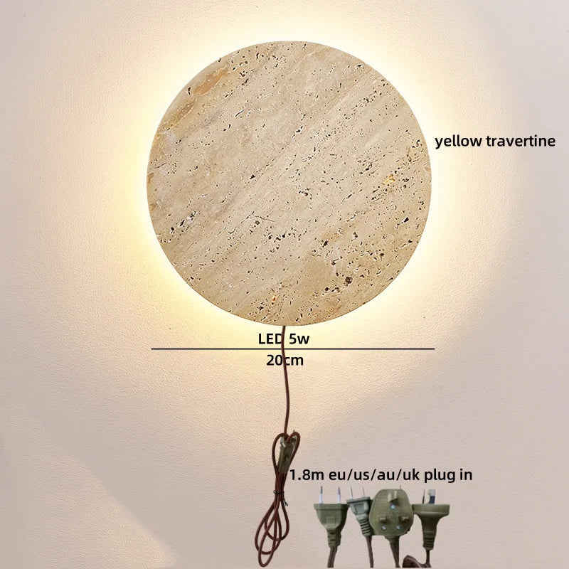 Axyaa Wabi Sabi LED Wall Lamp Sconce Black Iron Arm Yellow Travertine Stair Light
