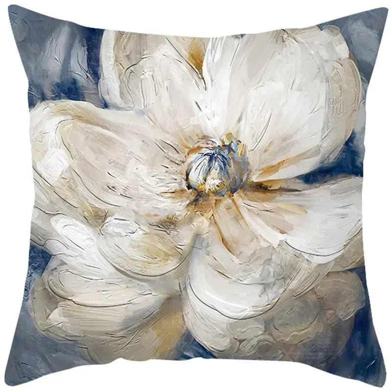 Luxurious Blue Bird Floral Pillowcase by Axyaa - 45x45cm Square Decor for Home & Office