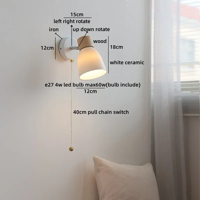 Axyaa Ceramic LED Wall Sconce: Japanese Style, White Glazed, Indoor Art Fixture